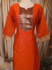 Burnt Orange Traditional Zari Woven Design Semi Silk Straight Cut Salwar Suit with Contrast Dupatta