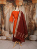 Burnt Orange Traditional Zari Woven Design Semi Silk Straight Cut Salwar Suit with Contrast Dupatta