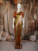 Burnt Orange and Green Floral Zari Woven Design Tissue Silk Fancy Saree with Zari Border
