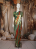 Burnt Orange and Green Floral Zari Woven Design Tissue Silk Fancy Saree with Zari Border