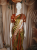 Burnt Orange and Green Floral Zari Woven Design Tissue Silk Fancy Saree with Zari Border