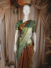 Burnt Orange and Green Floral Zari Woven Design Tissue Silk Fancy Saree with Zari Border