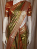 Burnt Orange and Green Floral Zari Woven Design Tissue Silk Fancy Saree with Zari Border