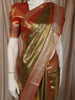 Burnt Orange and Green Floral Zari Woven Design Tissue Silk Fancy Saree with Zari Border