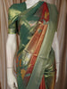 Burnt Orange and Green Floral Zari Woven Design Tissue Silk Fancy Saree with Zari Border