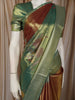 Burnt Orange and Green Floral Zari Woven Design Tissue Silk Fancy Saree with Zari Border
