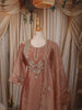 Burnt Peach Floral Zari and Beads Embroidered Design Tissue Straight Cut Salwar Suit with Matching Designer Dupatta