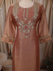 Burnt Peach Floral Zari and Beads Embroidered Design Tissue Straight Cut Salwar Suit with Matching Designer Dupatta