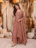 Burnt Peach Floral Zari and Beads Embroidered Design Tissue Straight Cut Salwar Suit with Matching Designer Dupatta