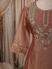 Burnt Peach Floral Zari and Beads Embroidered Design Tissue Straight Cut Salwar Suit with Matching Designer Dupatta