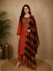 Burnt Rust Orange Beads Embroidered Design Silk Salwar Straight Cut salwar Suit with Dupatta