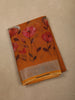 Burnt Rust Orange Floral Printed Design Linen Cotton Saree