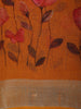 Burnt Rust Orange Floral Printed Design Linen Cotton Saree