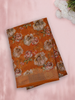 Burnt Rust Orange Floral Printed Design Mixed Cotton Saree