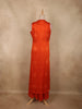 Burnt Vermilion Orange Abstract Embroidered Design Georgette Palazzo Suit with Long Coat