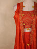 Burnt Vermilion Orange Abstract Embroidered Design Georgette Palazzo Suit with Long Coat