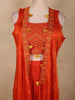 Burnt Vermilion Orange Abstract Embroidered Design Georgette Palazzo Suit with Long Coat