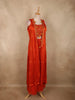 Burnt Vermilion Orange Abstract Embroidered Design Georgette Palazzo Suit with Long Coat