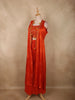 Burnt Vermilion Orange Abstract Embroidered Design Georgette Palazzo Suit with Long Coat