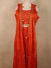 Burnt Vermilion Orange Abstract Embroidered Design Georgette Palazzo Suit with Long Coat