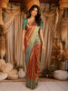 Burnt Copper Pink Floral Woven Design Pure Kanchipuram Silk Saree with Contrast Zari Border