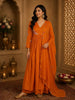Burnt Marigold Orange Floral Thread Embroidered Design Cotton Salwar Suit with Dupatta
