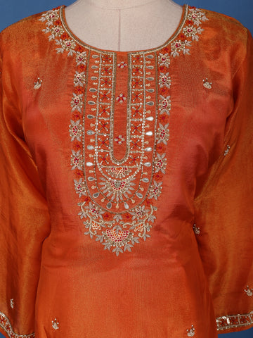 Burnt Orange Floral Embroidered Sequin Work Georgette Salwar Suit - Diadem