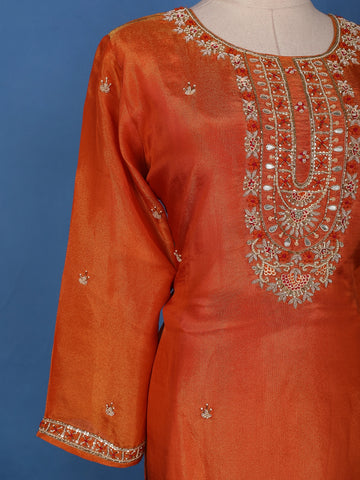 Burnt Orange Floral Embroidered Sequin Work Georgette Salwar Suit - Diadem