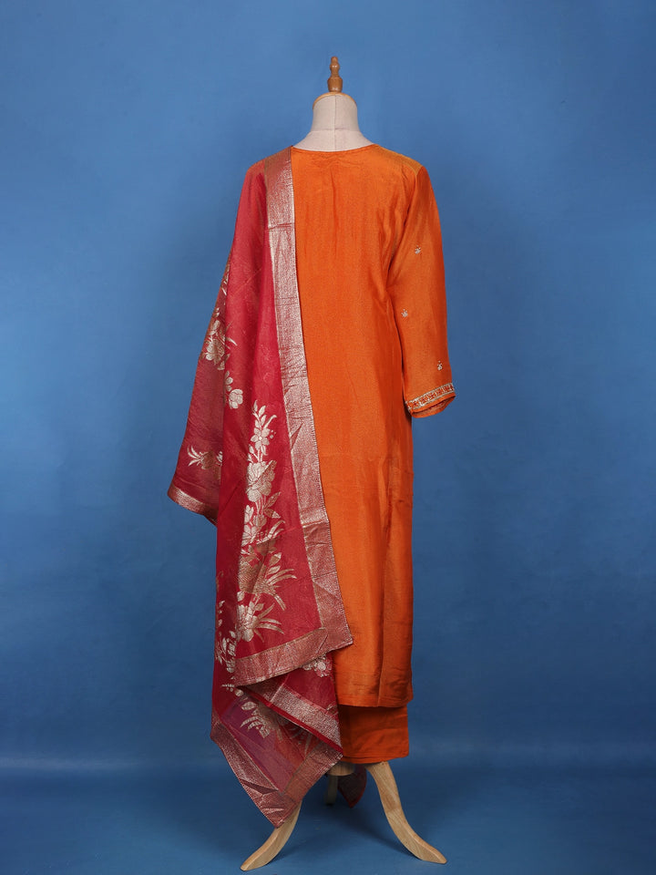 Burnt Orange Floral Embroidered Sequin Work Georgette Salwar Suit - Diadem