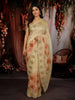 Butter Cream Floral Printed Design Pure Organza Saree with Floral Zari Border