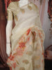 Butter Cream Floral Printed Design Pure Organza Saree with Floral Zari Border
