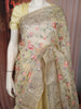 Butter Yellow Floral Vine Thread Embroidered Design Chiffon Party Wear Saree with Lace Border