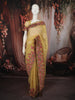 Butter Yellow Floral and Birds Motif Thread Embroidered Design Pure Cotton Fancy Saree with Floral Border