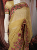 Butter Yellow Floral and Birds Motif Thread Embroidered Design Pure Cotton Fancy Saree with Floral Border
