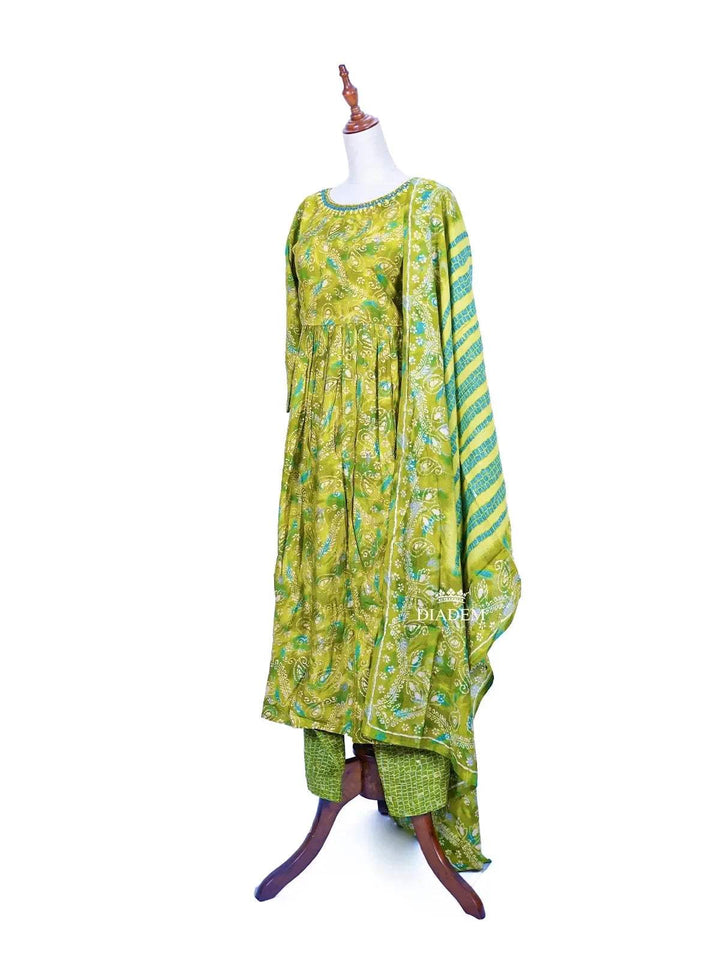 Pista Green Straight Cut Salwar Suit Adorned with Paisley Design Prints along with Dupatta - Diadem