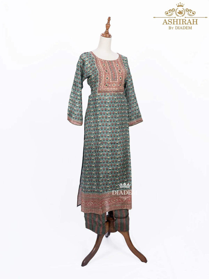 Green Straight Cut Salwar Suit Adorned with Floral Prints - Diadem