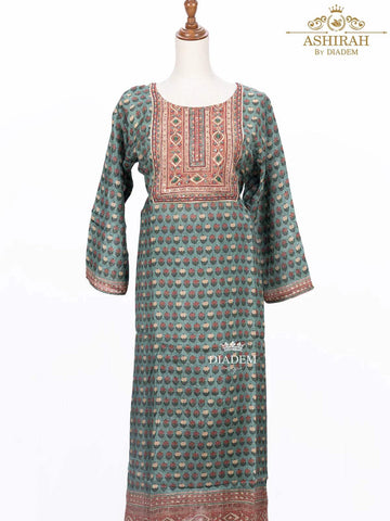 Green Straight Cut Salwar Suit Adorned with Floral Prints - Diadem