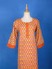 Orange Straight Cut Salwar Suit Adorned with Diamond Patterns, With U-Neck and 3/4 Sleeve