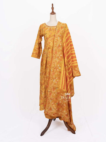 Mustard Straight Cut Salwar Suit Adorned with Floral Prints and Dupatta - Diadem