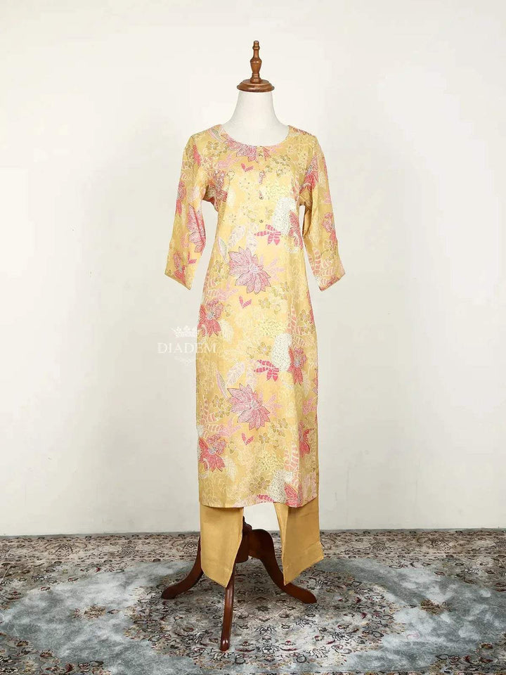 Yellow Straight Cut Salwar Suit Enhanced with Floral Prints - Diadem