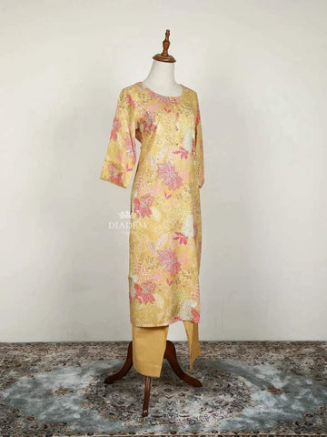 Yellow Straight Cut Salwar Suit Enhanced with Floral Prints - Diadem