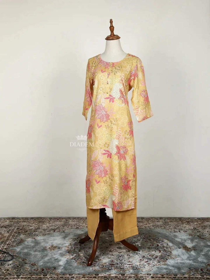 Yellow Straight Cut Salwar Suit Enhanced with Floral Prints - Diadem