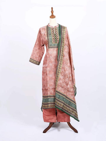 Peach Straight Cut Salwar Suit for Women Adorned with Beads and Prints along with Dupatta - Diadem