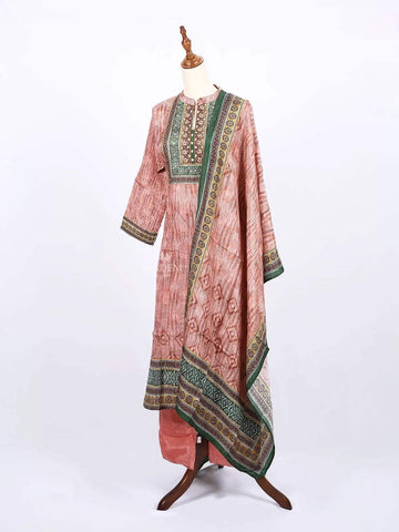 Peach Straight Cut Salwar Suit for Women Adorned with Beads and Prints along with Dupatta - Diadem