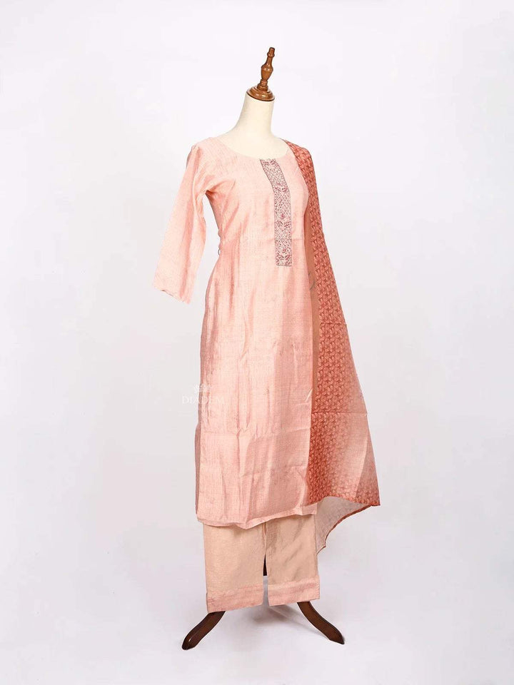Light Peach Straight cut Salwar Suit Adorned with Floral Prints and Beads paired with Dupatta - Diadem