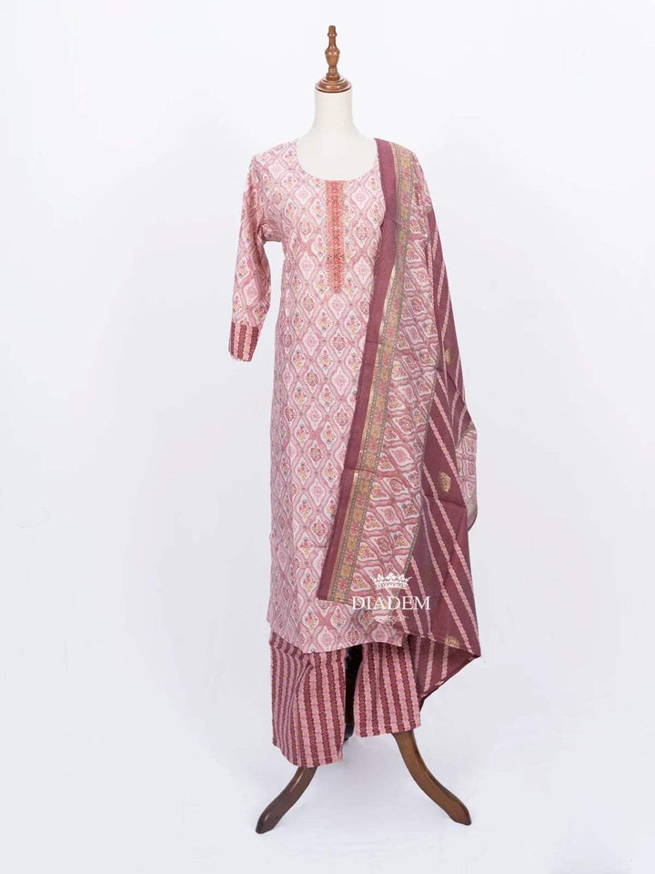 Pink Straight Cut Salwar Suit Enhanced with Floral Prints and Thread work along with Dupatta - Diadem