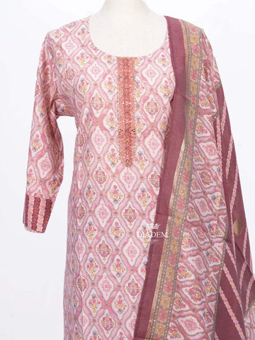 Pink Straight Cut Salwar Suit Enhanced with Floral Prints and Thread work along with Dupatta - Diadem