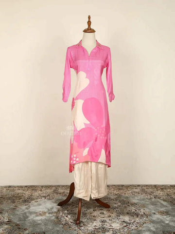 Pink Straight Cut Salwar Suit Adorned with Floral Prints - Diadem