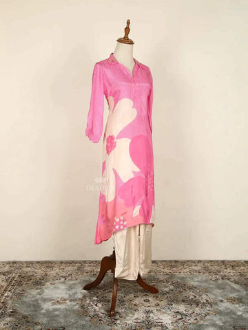 Pink Straight Cut Salwar Suit Adorned with Floral Prints - Diadem