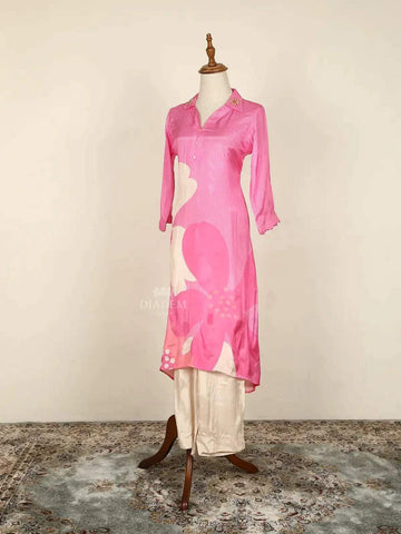 Pink Straight Cut Salwar Suit Adorned with Floral Prints - Diadem